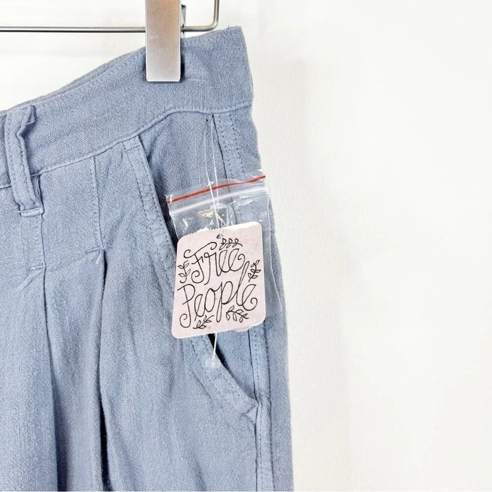 NWT Free People Faded Love Linen Blend High Waist Pants 27 Blue